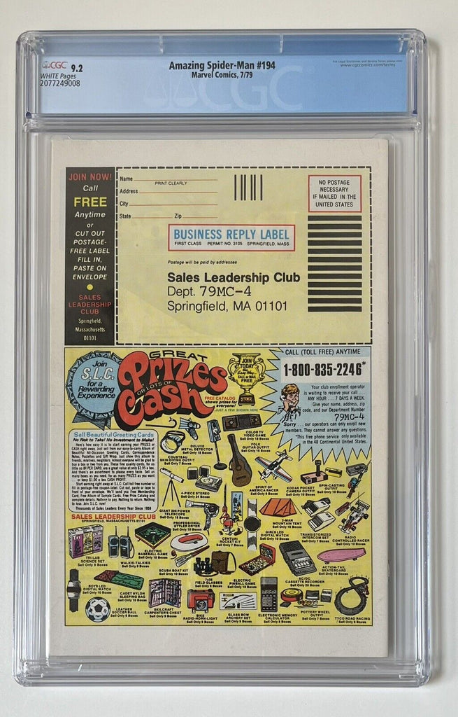 Amazing Spiderman #194 CGC 9.2 1st Black Cat White Pages Marvel Comics