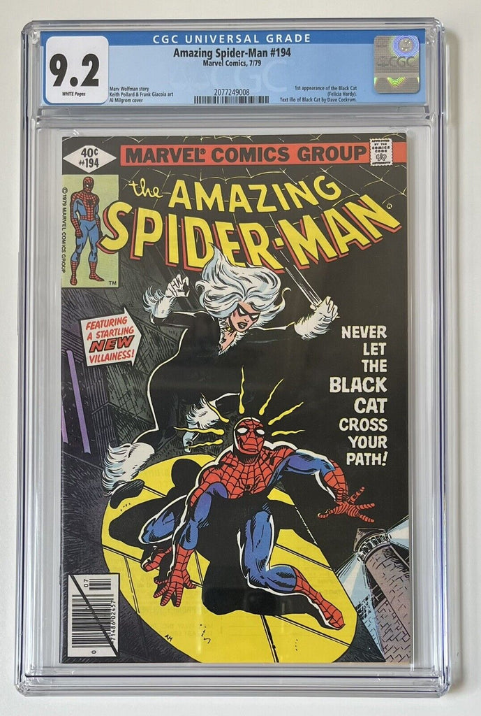 Amazing Spiderman #194 CGC 9.2 1st Black Cat White Pages Marvel Comics