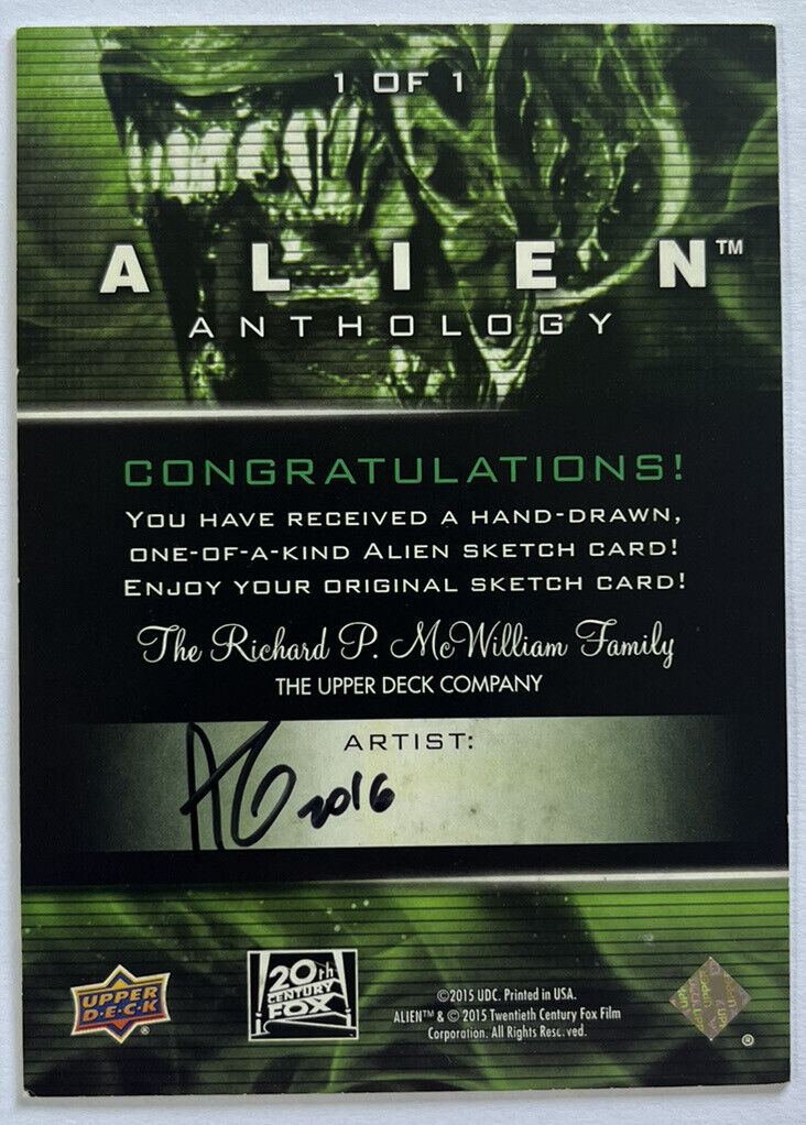 2016 Upper Deck Alien Anthology Sketch Card By Allen Geneta