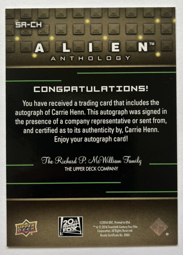 2016 Upper Deck Alien Anthology Carrie Henn As Newt Autograph